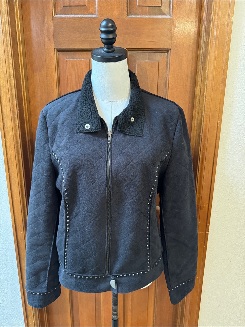 Alberto Makali Black Quilted Jacket with Sherpa Collar Size L